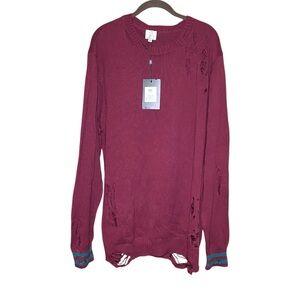 Distressed Grunge Knit Sweater Burgundy Oversized Emo Goth Y2K XXL